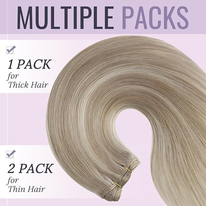 Fshine Sew in Weft Hair Extensions Human Hair Blonde Weft Hair Extensions Color Ash Blonde Highlight Bleach Sew in 24 Inch Real Human 100g Long