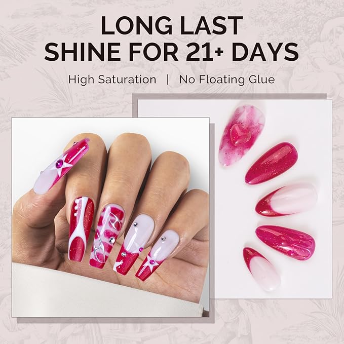 MelodySusie Hot Pink Shimmer Gel Nail Polish,Red 0.5fl oz Soak Off UV LED Pink Diamond Glitter Gel Polish Gift for Women Nail Art Manicure Salon DIY Nail Design Decoration at Home-1742