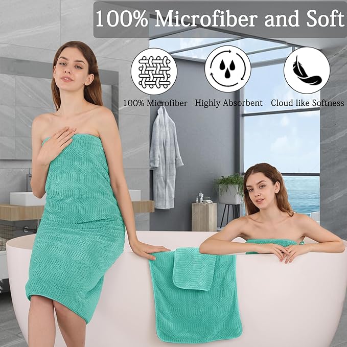 Ycosy 4 Pack Extra Large Microfiber Bath Towels Set,35x70 inches,600GSM,Less Lint Highly Absorbent Super Soft & Quick Dry,Oversized Bath Towels,Perfect for Bathroom Gym Pool,Teal Blue
