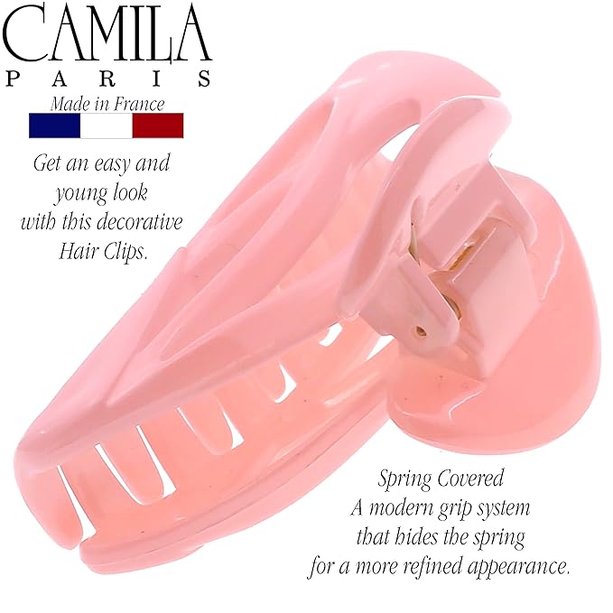 Camila Paris CP3435 French Hair Clip for Women, Small Dolphin Pink, Girls Hair Claw Clips Jaw Fashion Durable and Styling Hair Accessories for Women, Strong Hold No Slip Grip Made in France
