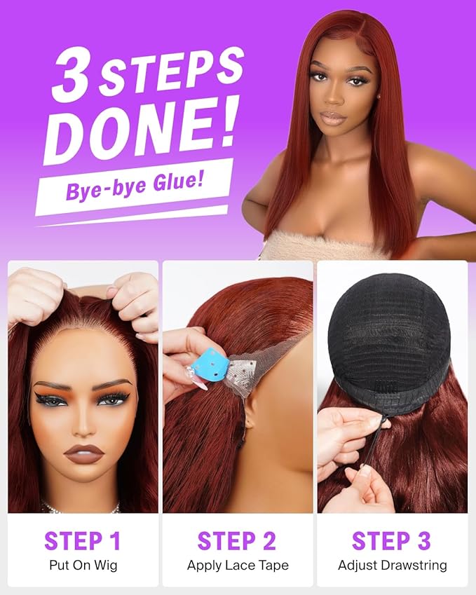 13x6 Reddish Brown Lace Front Wigs Human Hair Pre Plucked Glueless Drawstring Straight Wigs Human Hair 220% Density Upgrade Ear-to-Ear HD Lace Front Wig 20 Inch