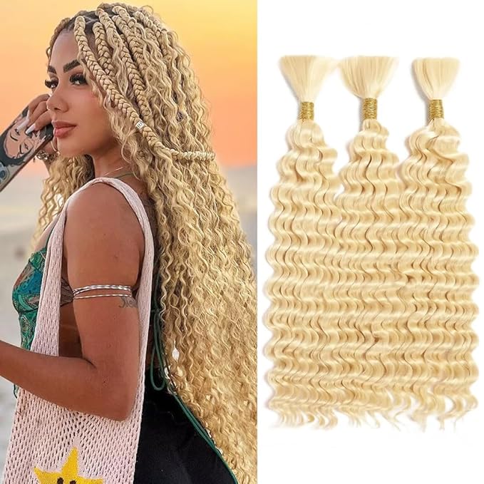 30 30 30 Inch 613 Blonde Human Braiding Hair 3 Bundles 150g Brazilian Virgin Hair Blonde Deep Wave Bulk Bohemian Color 613 Braids