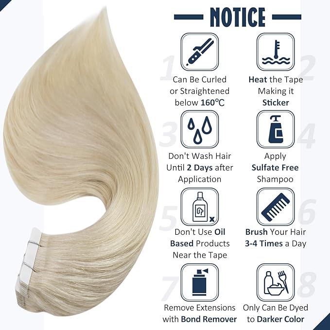 Full Shine Double Sided Tape in Hair Extensions Color 60 Blonde Skin Weft 16 Inch Invisible Hair Extensions Human Hair Tape ins 20 Pcs Seamless Add Volume Remy Pu Glue on Hair 50G