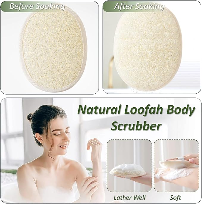 Natural Loofah Exfoliating Body Scrubber for Men and Women, Loofah Sponge Pads & Body Sponges Scrubber, Luffa Sponge to Clean & Relax Your Body Deeply (4 Pack)