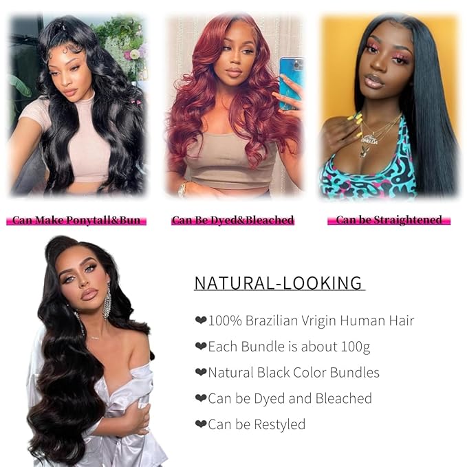12A Human Hair Bundles 20 22 24 26 Inch Body Wave Bundles Human Hair 100% Unprocessed Brazilian Virgin Hair 4 Bundles Deals Human Hair Quick Weave Bundles Real Human Hair Extensions Natural Black