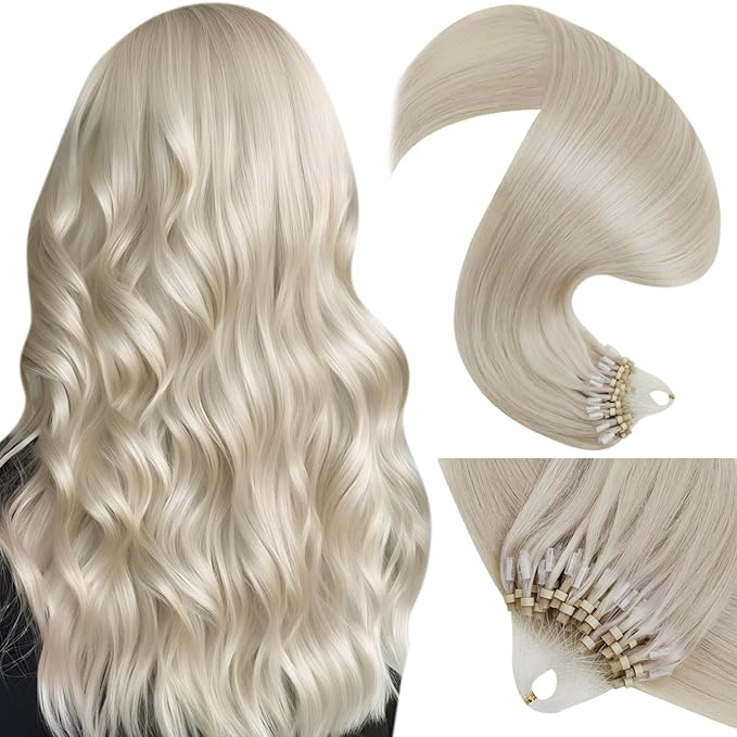 LaaVoo Micro Beads Hair Extensions Blonde Micro Link Hair Extensions Human Hair Platinum Blonde 50g 50s 14 Inch