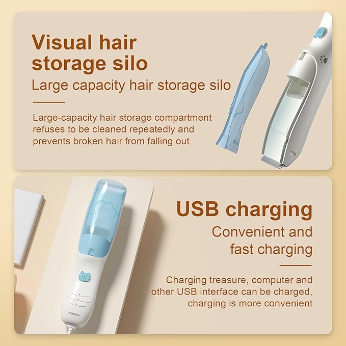 Vacuum Baby Hair Clippers,Silent Clippers for Kids,Cordless Baby Hair Trimmer,Waterproof Baby Hair Cutting Kit for Fine/Curly Hair,Infant Toddler Hair Clippers Auto Suck Snipped Hair