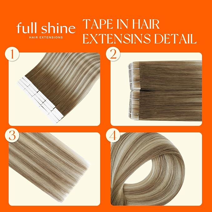 Full Shine Insert Tape in Hair Extensions 14 Inch Color Dark Brown 3 Fading to 8 and 22 Blonde Injected Tape in Extensions Real Human Hair Double Sided Hair Extensions for Women 20Pcs 40Grams Natural