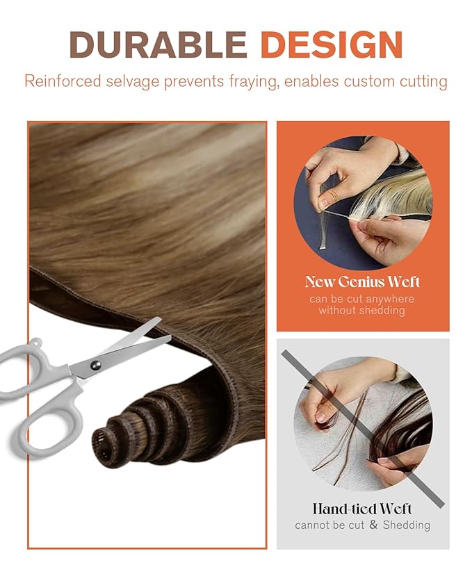 Sunny Hair Genius Weft Human Hair Extensions Balayage Genius Weft Hair Extensions Sew in Real Human Hair Light Brown Mix Platinum Blonde Human Hair Extension Sew in Straight Hair Soft Texture 18inch
