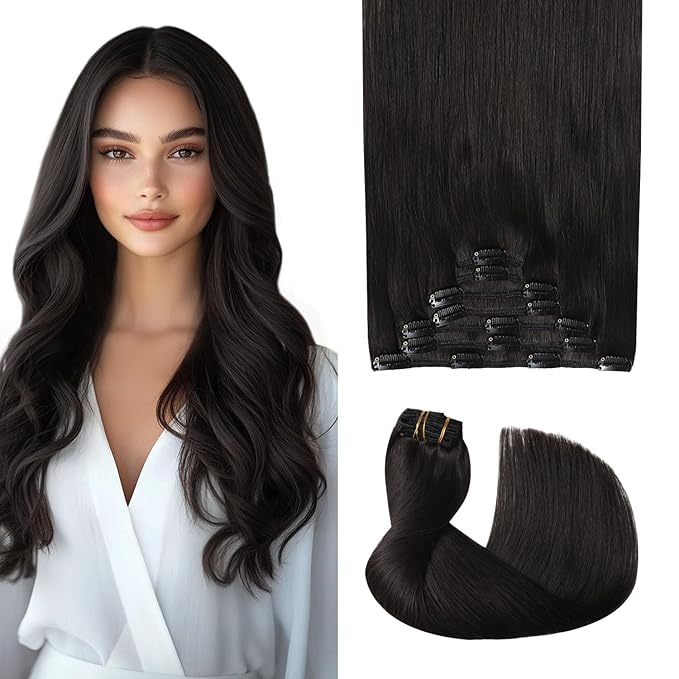Pro2.0 Clip in Hair Extensions Real Human Hair 22inch 7pcs #1B Natural Black Remy Real Hair Extensions Clip in Human Hair 120g Thick Double Weft（#1B-22inch）