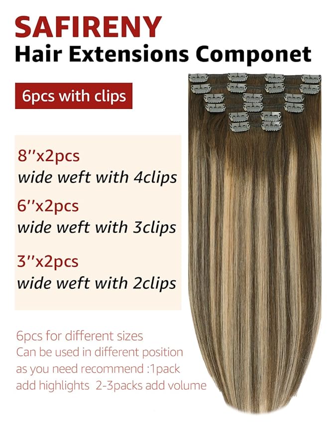 Clip in Hair Extensions Real Human Hair,Balayage Chocolate Brown To Caramel Blonde, 22 Inch 120g Natural Straight Clip On Hair Extensions 6pcs Per Set with 18 Clips (#4/27/4,22")