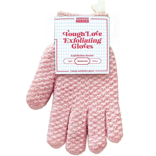 Handmade Heroes Tough Love Exfoliating Gloves – 2pc Reusable Body Scrub Washcloth Mitt for Shower, Bath & Spa, Dead Skin Remover, Ingrown Hair & Self-Tan Exfoliator, Shower Accessories for Smooth Skin