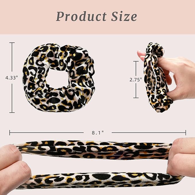 Velvet Scrunchies with Zippers Pocket, 8 Pcs Velvet Soft Hair Ties, Hidden Pocket Hair Scrunchies Accessories for Women Girls, Ponytail Holder Secret Compartment Items (Black Leopard Print)