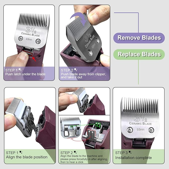 4 Packs Professional Detachable Replacement Ceramic Blades Set,Cut Length 4mm to 13mm,Compatible with Andis AGC,BDC,BGC,MBG Series/Oster Classic 76/Star-Teq/Power-Teq/A5 Clipper