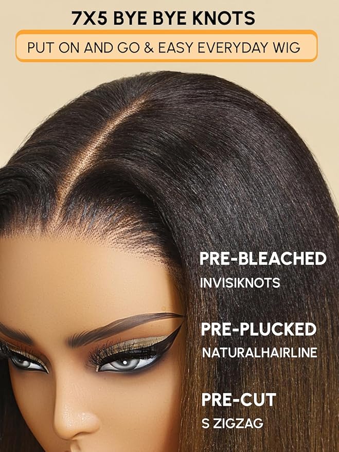 Julia Hair 12 Inch Light Yaki Bob Wigs Human Hair Glueless Bye Bye Knots 7x5 HD Pre Cut Lace Wig Chestnut Brown Ombre Human Hair Lace Closure Pre Plucked Bleached Invisible Knots Natural Hairline