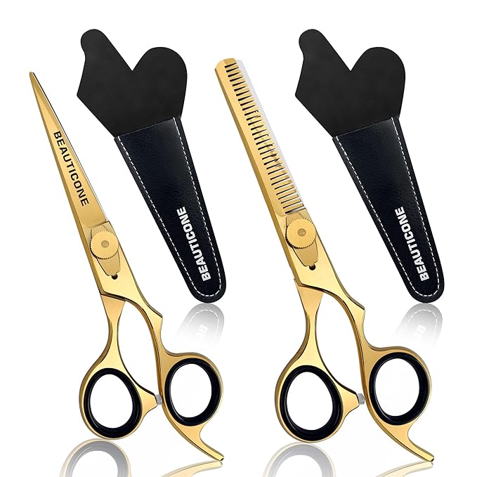 Hair Cutting & Thinning Scissors Set, Professional 6.5" Barber Shears for Haircut Men/Women, Beard & Mustache Trimming Stainless Steel Hairdressing Scissors, Adjustable Screw
