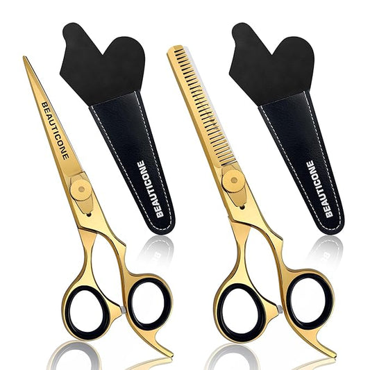 Hair Cutting & Thinning Scissors Set, Professional 6.5" Barber Shears for Haircut Men/Women, Beard & Mustache Trimming Stainless Steel Hairdressing Scissors, Adjustable Screw