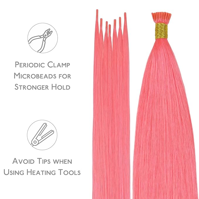 WENNALIFE I Tip Hair Extensions Human Hair, 50g 50s 18 Inch Light Pink Remy Itip Human Hair Extensions Invisible Itips Straight I Tips Fusion Extensions Real Human Hair