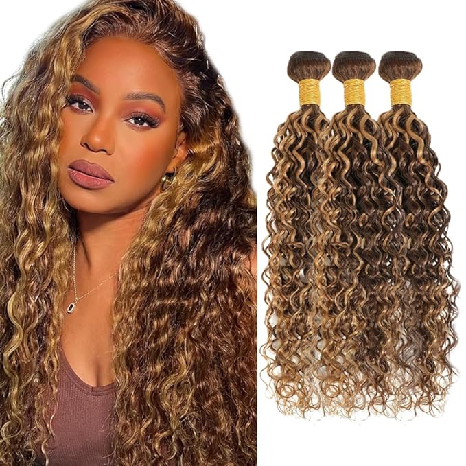 p4/27 Human Hair Bundles Brown Deep Wave Bundle 22 22 22 inch Highlight Human Hair Bundles p427 Deep Wave Bundle #4 Color