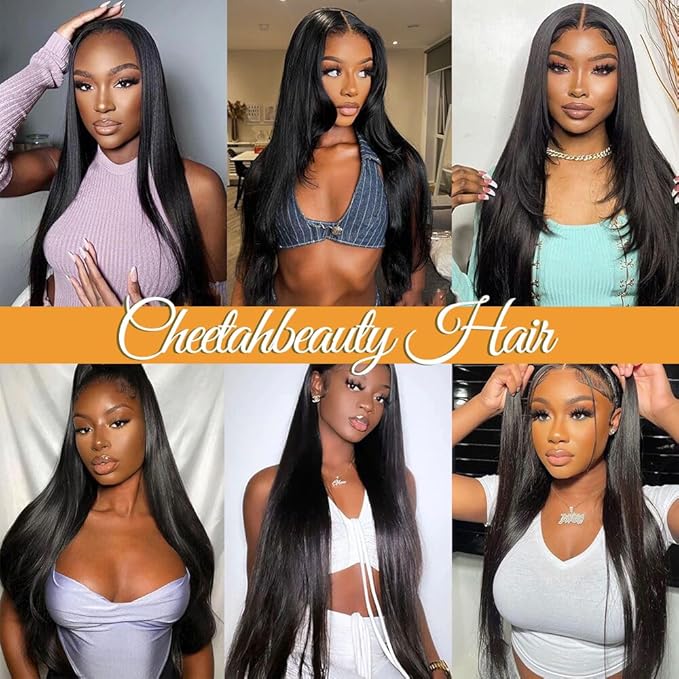 CHEETAHBEAUTY 13x6 Lace Front Wigs Human Hair 28Inch HD Transparent Lace Frontal Wigs 220% Density Brazilian Virgin Straight Human Hair Wigs for Women Pre Plucked with Baby Hair Natural Color