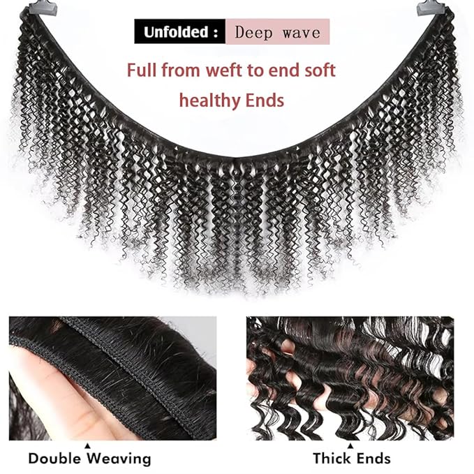 12A Human Hair Bundles Deep Wave 100% Unprocessed Brazilian Virgin Hair 4 Bundles Deep Curly Human Hair Extensions Quick Weave Human Hair (4 Bundlles Natural black, 14 16 18 20 Inch)