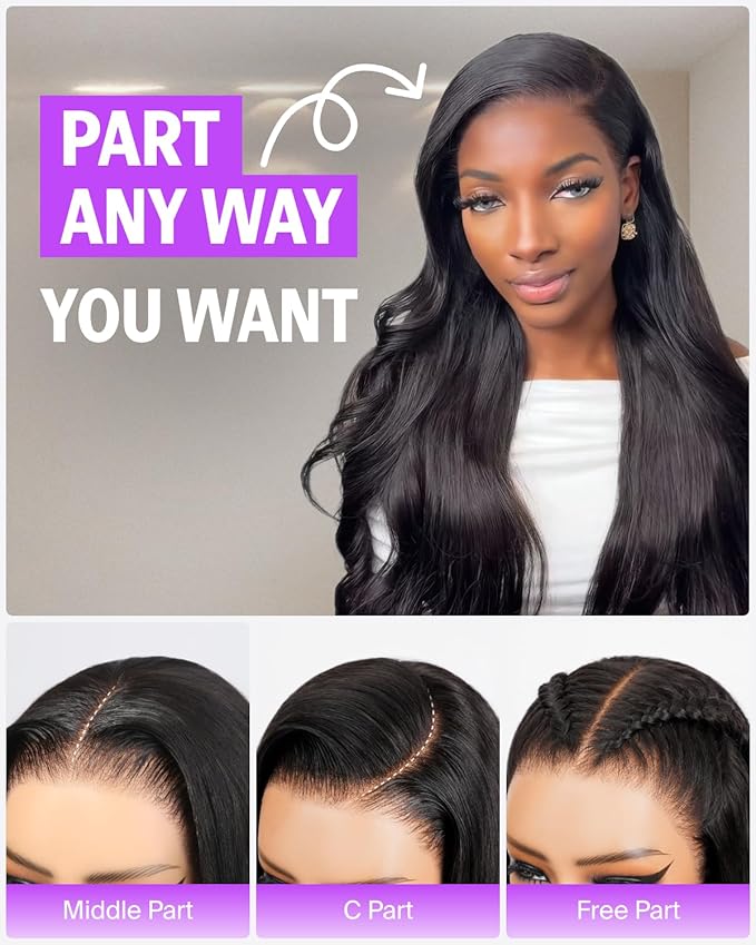 13x6 HD Lace Front Wigs Human Hair Body Wave Glueless Pre Plucked 220% Density Wear and Go Wig with Drawstring Ear to Ear Bleached Knots 24 Inch