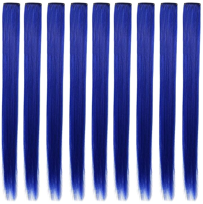 Rhyme 9PCS 21" Colored Clip in Hair Extensions Blue Hair Extensions for Women Girls Hair Clips Party Highlights hair Accessories (Blue)