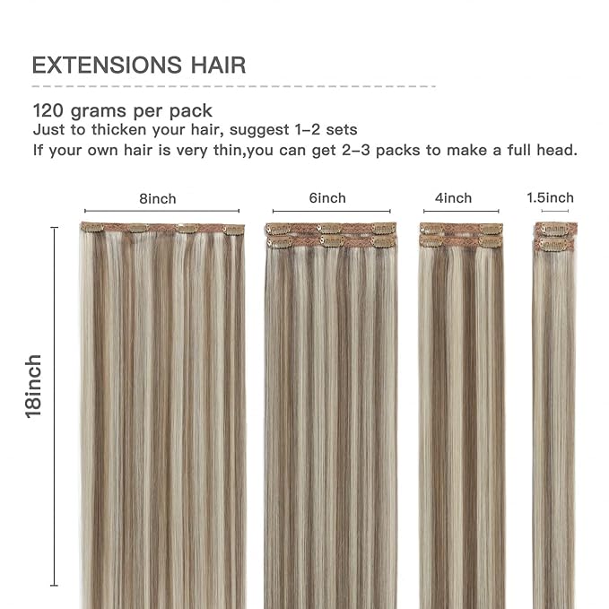 Clip in Real Human Hair Ash Brown Highlights Platinum Blonde Remy Hair Extensions Lace Weft Clip In Extensions 120G 18inch 7Pcs