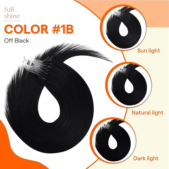 Full Shine Micro Loop Hair Extensions Human Hair 22 Inch Straight Natural Black Remy Hair Beaded Extensions 50G with 7G Micro Beads Micro Link Human Hair Extensions add Length