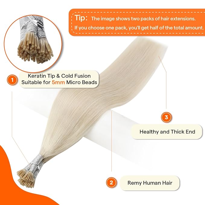 Full Shine I Tip Hair Extensions Human Hair Color 1000 Ice Blonde 16 Inch 40 Grams Itip Human Hair Extensions Prebonded Extensions Remy Hair for Women add Volume