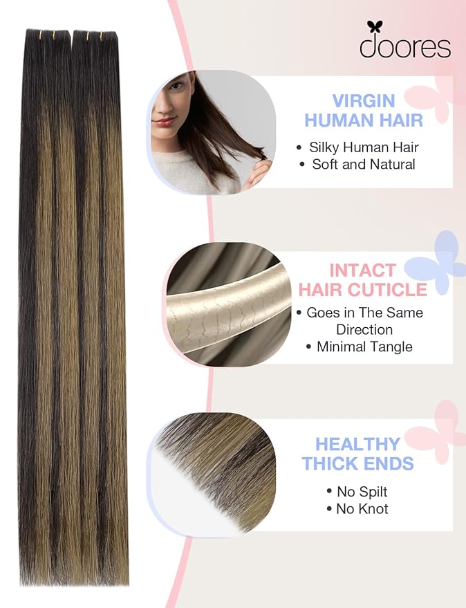 DOORES Seamless Tape in Human Hair Extensions Invisi Edge, Dark Brown to Chestnut Brown 10 Injection Tape-ins with 10 Injection Tape-ins 50g 20 Inch, Injected Tape in Extensions