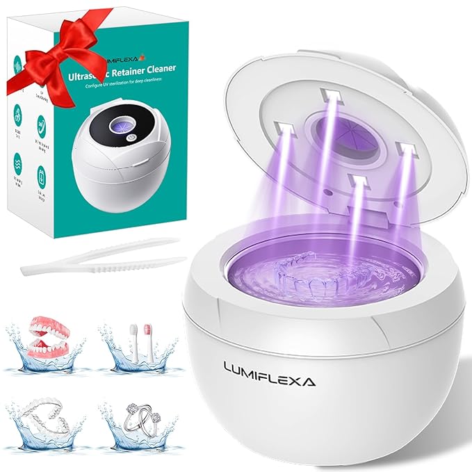 Ultrasonic Retainer Cleaner-45kHz Retainer Cleaner Machine,4 Modes Ultrasonic Cleaner for Dentures, Aligners,Mouth Guards, Braces,Toothbrush,Jewelry-200ML Dental Pod(White)