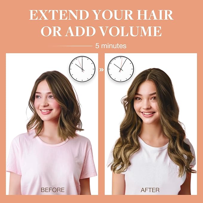 GOO GOO Invisi Edge Clip in Hair Extensions Set, 24inch 160g, 5pcs Injected Seamless PU Clip ins and 2pcs Classical PU Clip ins, Virgin Real Human Hair, #(T3/8) P(T3/613)
