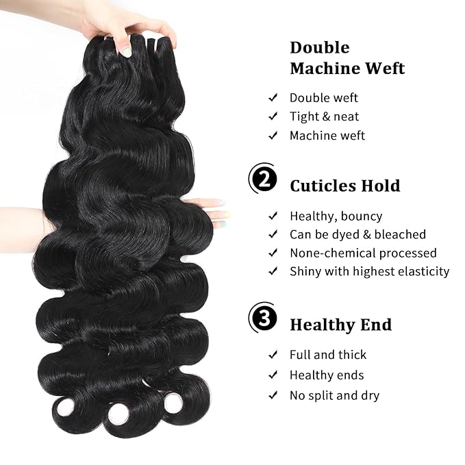 15A Raw Indian Human Hair Bundles Body Wave Bundles Human Hair,Triple Lifespan Virgin Remy Hair,No Tangle Shedding,Keep Texture Silky Soft After Multiple Washes (3 Bundles Natural Black, 16 18 20)