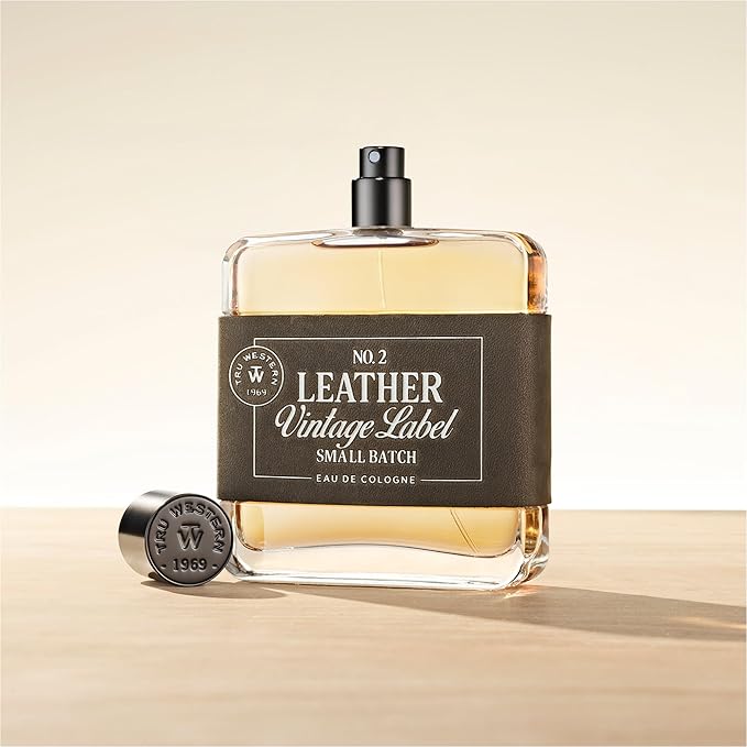 Leather No. 2 by Tru Western, Vintage Label Small Batch, 3.4 fl oz (100 ml), with Notes of Sage, Sued, and White Woods, Confident, Sexy, Modern Fragrance
