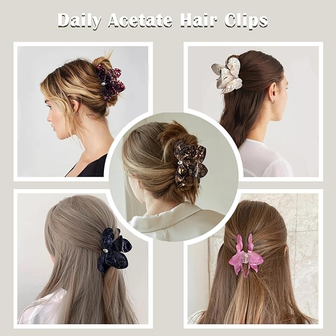 Flower Hair Claw Clips,Acetate Flower Hair Clips Cute Large Hawaiian Claw Clips for Women,3.82 Inch, Durable Design for Thick or Thin Hair (Blue)