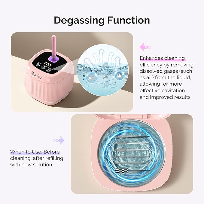 [2025 Upgraded] MelodySusie 2 in 1 Nail Tool Cleaning Machine, 3 Timers Mode for Nail Drill Bits, Nail Art Brush, Nail Clipper, Jewelry Cleaning, Salon & Home Use, Pink,DL-160