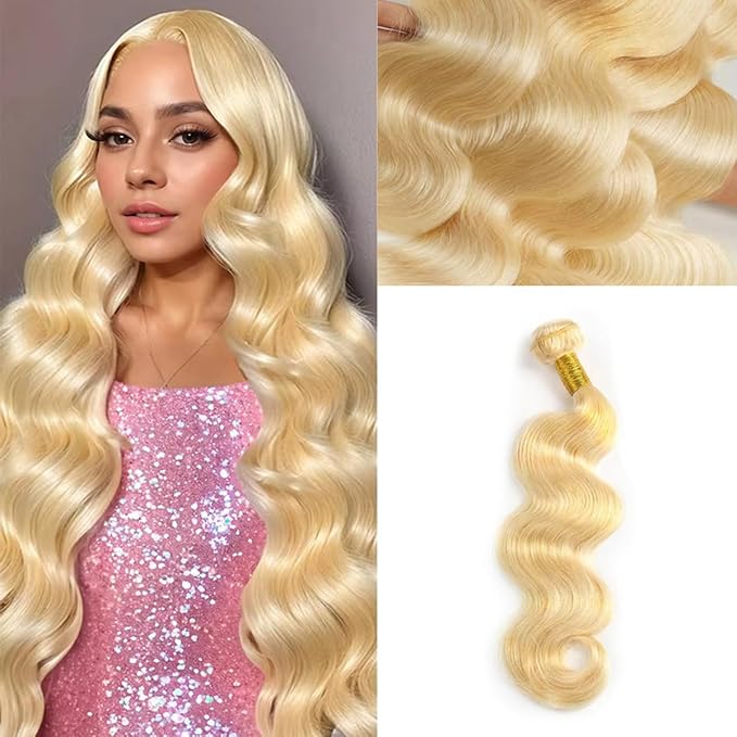 Body Wave 613 Bundles Human Hair Blonde One Bundle 28 Inch Natural Brazilian Virgin Unprocessed Human Hair Extensions Soft and Silky No Smelling Can Be Straightened and Dyed 100g