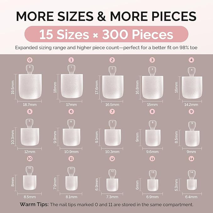 MelodySusie Square Toe X Nail Tips - 300Pcs 15Sizes Clear Acrylic, Full Matte Full Cover Press on Nails for DIY Extension & Salon Use,Pre-Shaped for Long-Lasting Manicure