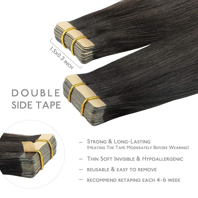 WENNALIFE Tape in Hair Extensions Human Hair, 20pcs 30g 10 inch Natural Black Remy Hair Extensions Straight Human Hair Tape in Extensions Skin Weft Tape Extensions Human Hair