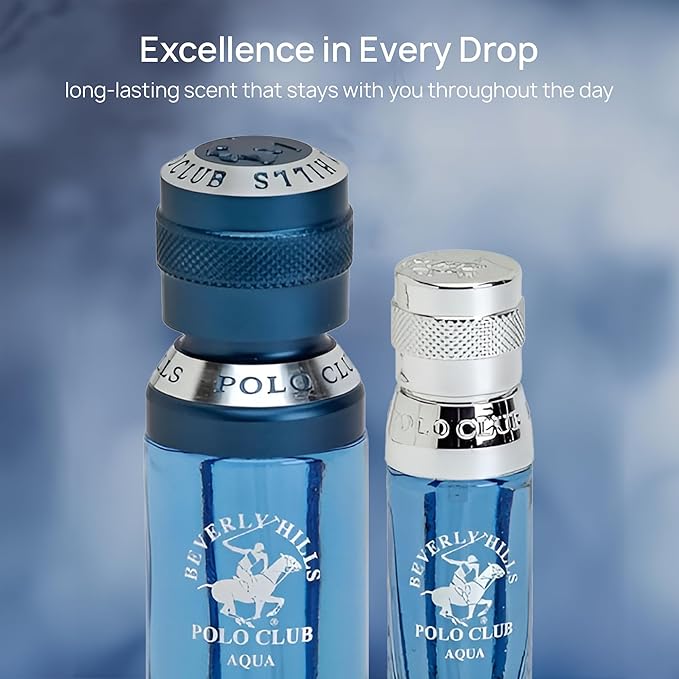 Beverly Hills Polo Club BHPC Men's Eau De Toilette Aqua Bonus Pack - Long-Lasting Fragrance for Him, 2.2 Fl Oz Total (1.7oz + Travel 0.5oz)