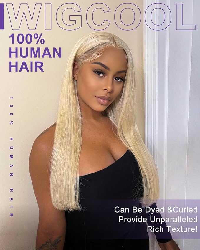 613 Lace Front Wig Human Hair 180% Density Wear and Go Glueless Wigs Human Hair Blonde Wig Human Hair Pre cut Lace Pre Plucked Real Bleached Knots (22inch,9X6 Straight Wig)