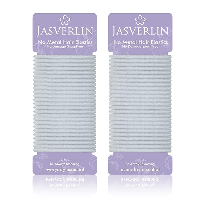 Gray Hair Ties Elastics Ponytail Holder Scrunchies For Women Girls Thick Thin Fine Texture No Crease Damage-free Super Stretch Hairbands 4mm 50 pcs (Light Gray)