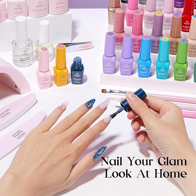 Beetles Gel Nail Polish Kit with U V Light - One Color One Bottle 35 Colors 68 Pcs Gel Polish Kit with Top Base Coat Beauty Must Have DIY Salon Set Seasonal Whispers Collection Gifts for Women Girls