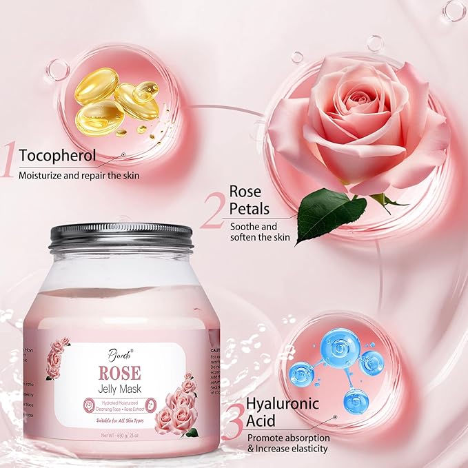 Jelly Masks for Facials Professional, Bulgarian Rose Hydrating & Moisturizing Jelly Mask Powder with Mixing Bowl Set, Peel-Off Hydrojelly Face Mask Skincare, Christmas Spa Gifts for Women