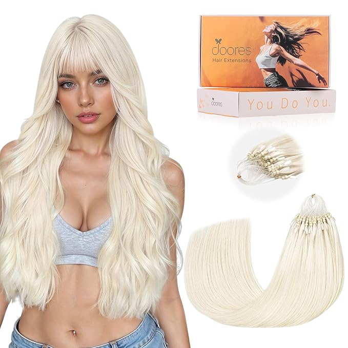 DOORES Microlink Hair Extensions Human Hair, Pearl Blonde 50g/50s 16 Inch, Micro Bead Extensions Natural Straight for Women Cold Fusion