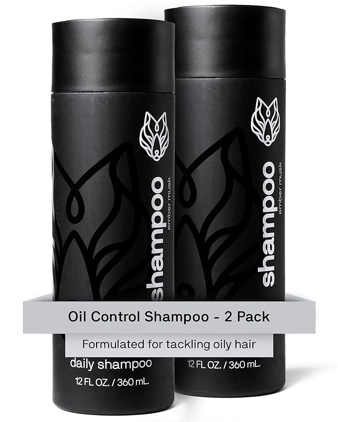 Black Wolf 2-Pack Mens Shampoo for Oily Hair, 12 Fl Oz - Charcoal-Infused Oil Control Shampoo with Moisturizing & Deep Cleansing Formula Hydrates & Nourishes Scalp - Daily Hair Care for Men