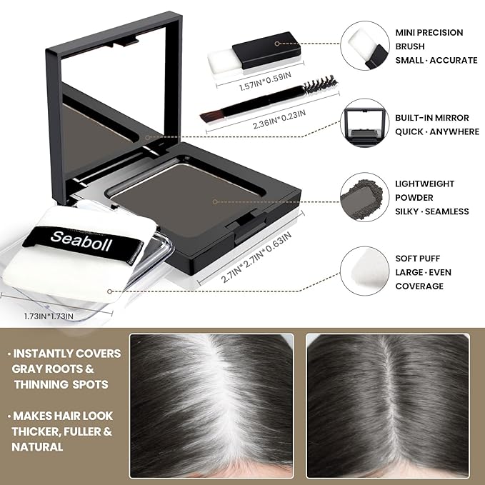 Instant Hairline Powder-0.42oz Root Touch Up Hair Color for Gray Hair Coverage, Scalp Concealer Shadow Powder Hair Fillers for Thinning Hair Bald Spot Cover Up, Beard Filler, Women & Men-Dark Brown