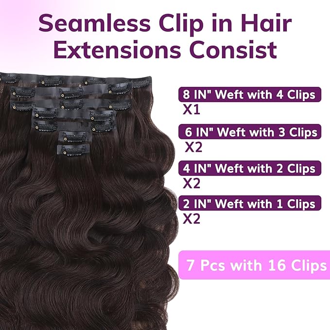 IDN BEAUTY Seamless Clip In Hair Extensions Human Hair Dark Brown Real Remy Virgin Human Hair Seamless Clip Ins For Black Women PU Weft Invisible Edge Thick Soft Hair BW 110g 16 Inches