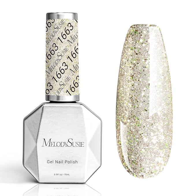 MelodySusie Lime Forth Glitter Gel Nail Polish,0.5 Fl Oz Soak Off UV LED Shiny Diamond Glitter Gel Polish Gift for Women Nail Art Manicure Salon DIY Nail Design Decoration at Home-A1312